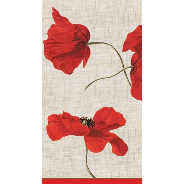 Ivory Pack of 15 Entertaining with Caspari Dancing Poppies Paper Guest Towels